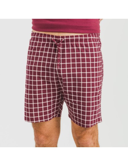 Pijama corto algodón hombre Cuadro Roberto burdeos Pijama corto algodón hombre Cuadro Roberto burdeos