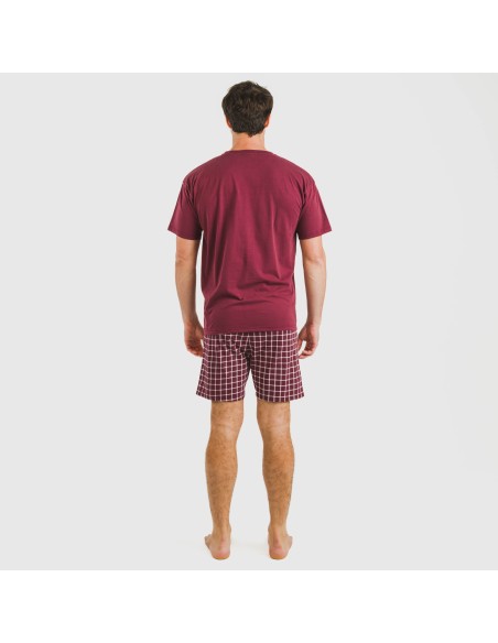 Pijama corto algodón hombre Cuadro Roberto burdeos Pijama corto algodón hombre Cuadro Roberto burdeos