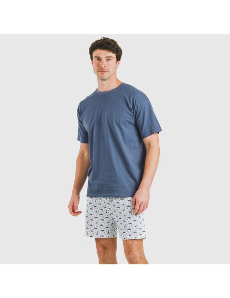 Pijama corto algodón hombre Saachi azul