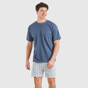 Pijama corto algodón hombre Saachi azul 2