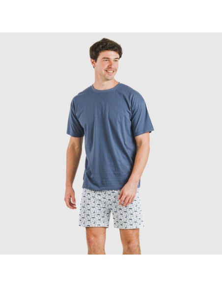 Pijama corto algodón hombre Saachi azul