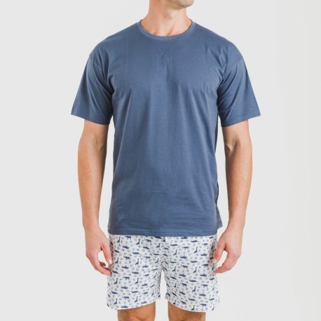 Pijama corto algodón hombre Saachi azul