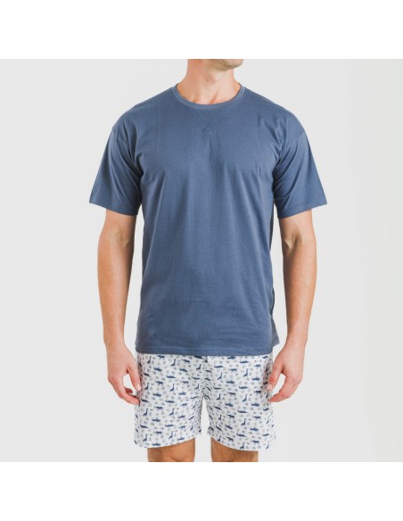 Pijama corto algodón hombre Saachi azul