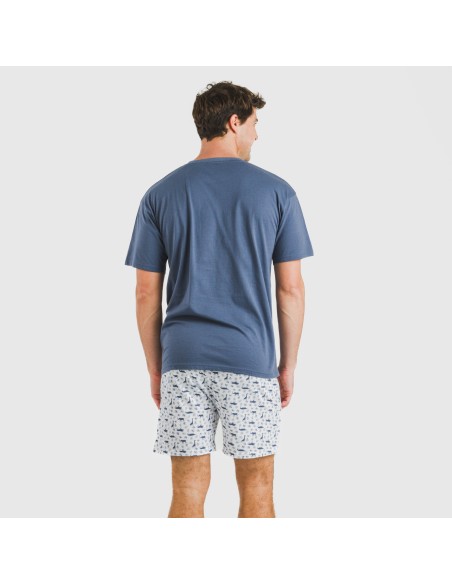 Pijama corto algodón hombre Saachi azul