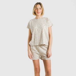 Pijama corto manga fluida algodón mujer Estrellita arena 2