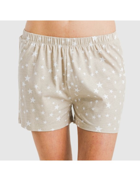 Pijama corto manga fluida algodón mujer Estrellita arena Pijama corto manga fluida algodón mujer Estrellita arena