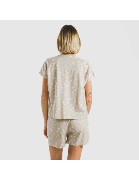 Pijama corto manga fluida algodón mujer Estrellita arena Pijama corto manga fluida algodón mujer Estrellita arena