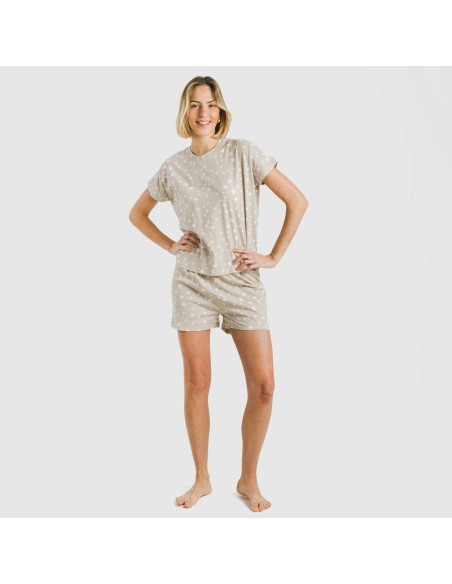 Pijama corto manga fluida algodón mujer Estrellita arena Pijama corto manga fluida algodón mujer Estrellita arena