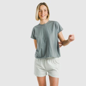 Pijama corto manga fluida algodón mujer Xenia verde azulado