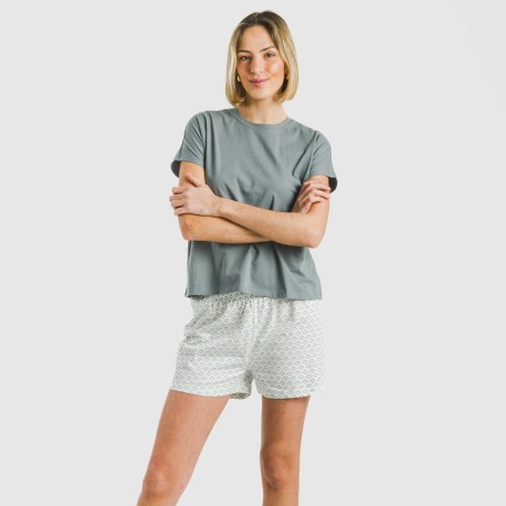 Pijama corto manga fluida algodón mujer Xenia verde azulado