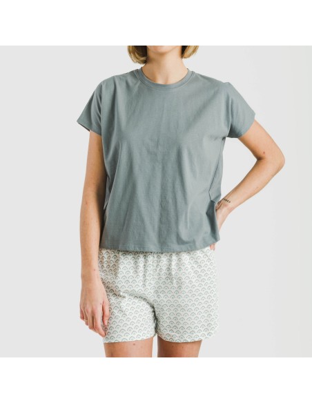 Pijama corto manga fluida algodón mujer Xenia verde azulado Pijama corto manga fluida algodón mujer Xenia verde azulado