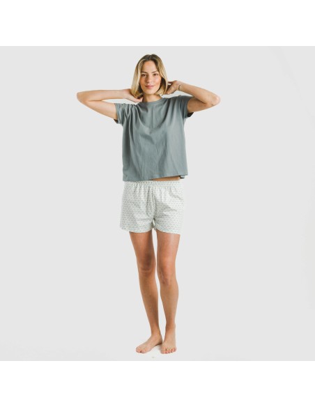Pijama corto manga fluida algodón mujer Xenia verde azulado Pijama corto manga fluida algodón mujer Xenia verde azulado