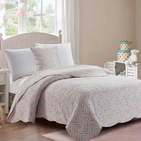 Colcha Bouti Trigo 180x270 Colcha Bouti económica FLORES color rosa para cama de 90