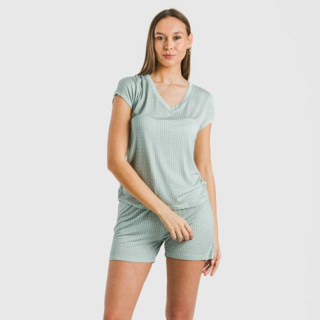 Pijama corto manga fluida viscosa mujer Walia agua marina