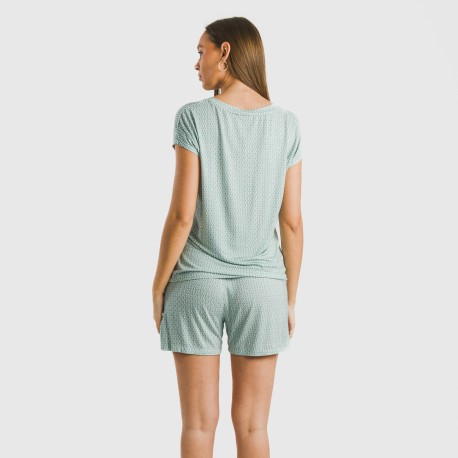 Pijama corto manga fluida viscosa mujer Walia agua marina