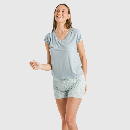 Pijama corto manga fluida viscosa mujer Cris celeste