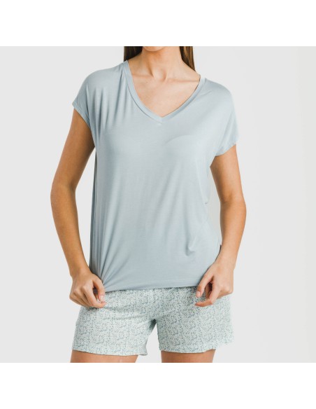 Pijama corto manga fluida viscosa mujer Cris celeste