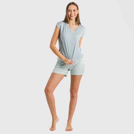 Pijama corto manga fluida viscosa mujer Cris celeste