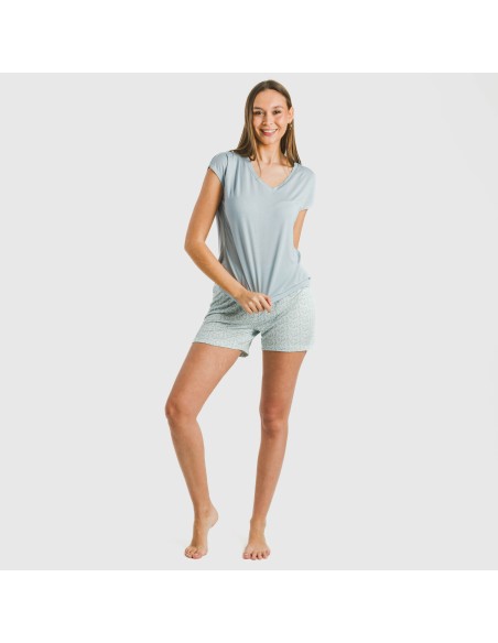 Pijama corto manga fluida viscosa mujer Cris celeste