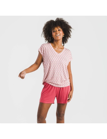 Pijama corto manga fluida viscosa mujer Serbia marsala