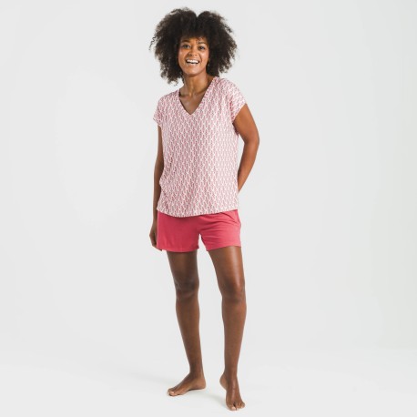 Pijama corto manga fluida viscosa mujer Serbia marsala