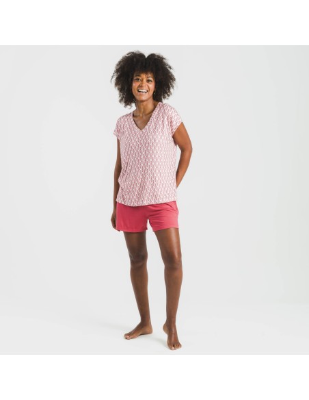 Pijama corto manga fluida viscosa mujer Serbia marsala