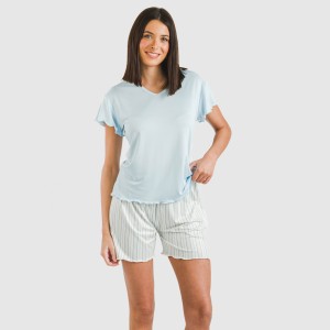 Pijama corto mujer manga fluida soft Raya Bill celeste