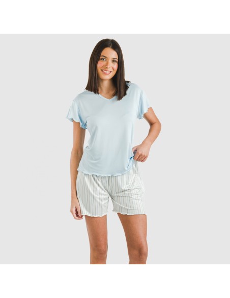 Pijama corto mujer manga fluida soft Raya Bill celeste Pijama corto mujer manga fluida soft Raya Bill celeste