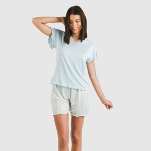 Pijama corto mujer manga fluida soft Raya Bill celeste 2