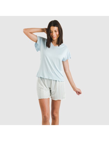 Pijama corto mujer manga fluida soft Raya Bill celeste Pijama corto mujer manga fluida soft Raya Bill celeste