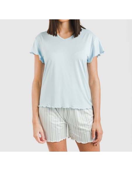 Pijama corto mujer manga fluida soft Raya Bill celeste Pijama corto mujer manga fluida soft Raya Bill celeste