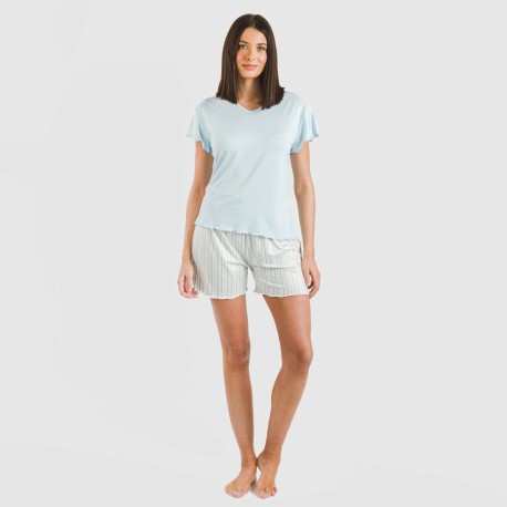 Pijama corto mujer manga fluida soft Raya Bill celeste