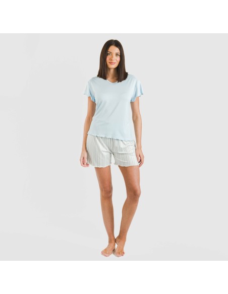 Pijama corto mujer manga fluida soft Raya Bill celeste Pijama corto mujer manga fluida soft Raya Bill celeste