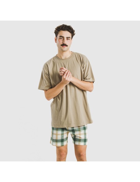 Pijama corto algodón hombre Cuadro Noric arena Pijama corto algodón hombre Cuadro Noric arena