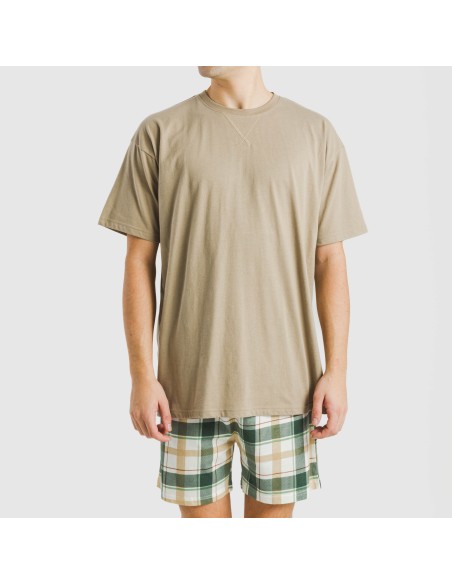 Pijama corto algodón hombre Cuadro Noric arena Pijama corto algodón hombre Cuadro Noric arena