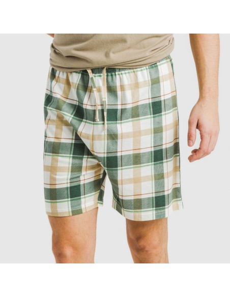 Pijama corto algodón hombre Cuadro Noric arena Pijama corto algodón hombre Cuadro Noric arena