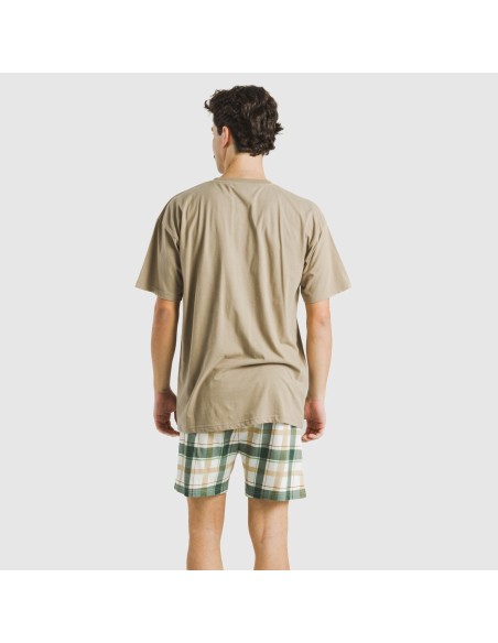 Pijama corto algodón hombre Cuadro Noric arena Pijama corto algodón hombre Cuadro Noric arena