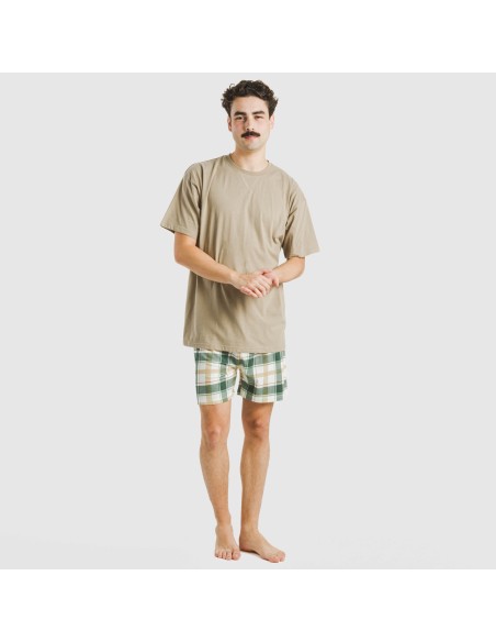 Pijama corto algodón hombre Cuadro Noric arena Pijama corto algodón hombre Cuadro Noric arena