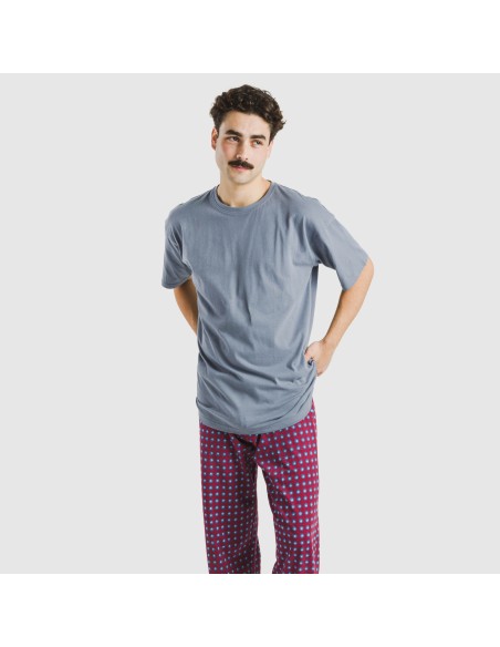 Pijama largo manga corta algodón hombre Gladiolo indigo Pijama largo manga corta algodón hombre Gladiolo indigo