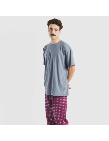 Pijama largo manga corta algodón hombre Gladiolo indigo Pijama largo manga corta algodón hombre Gladiolo indigo