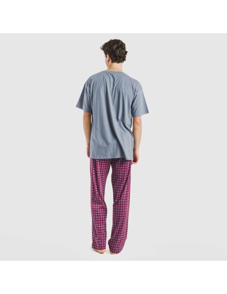 Pijama largo manga corta algodón hombre Gladiolo indigo Pijama largo manga corta algodón hombre Gladiolo indigo
