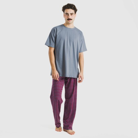 Pijama largo manga corta algodón hombre Gladiolo indigo