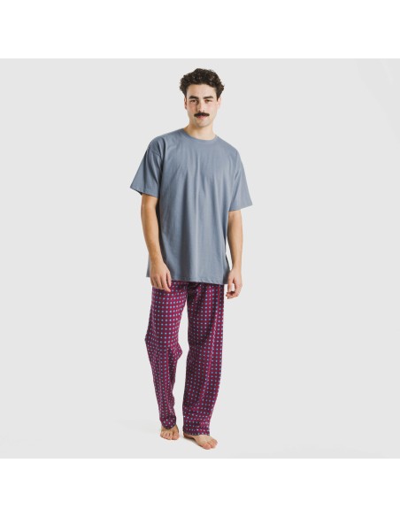 Pijama largo manga corta algodón hombre Gladiolo indigo Pijama largo manga corta algodón hombre Gladiolo indigo