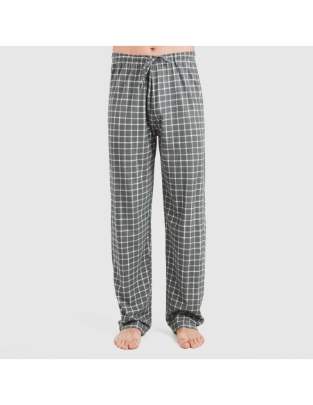 Pijama largo manga corta algodón hombre Cuadro Roberto gris Pijama largo manga corta algodón hombre Cuadro Roberto gris