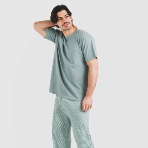 Pijama largo manga corta algodón hombre Sassy verde azulado