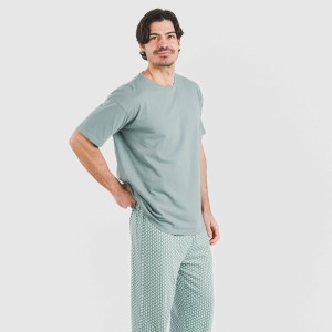 Pijama largo manga corta algodón hombre Sassy verde azulado 2