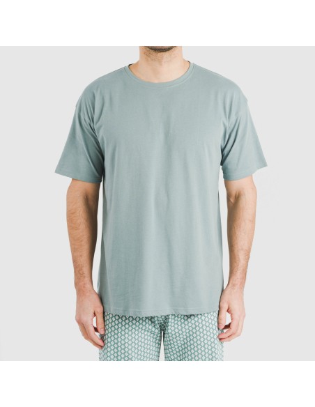 Pijama largo manga corta algodón hombre Sassy verde azulado Pijama largo manga corta algodón hombre Sassy verde azulado