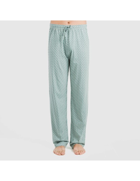 Pijama largo manga corta algodón hombre Sassy verde azulado Pijama largo manga corta algodón hombre Sassy verde azulado