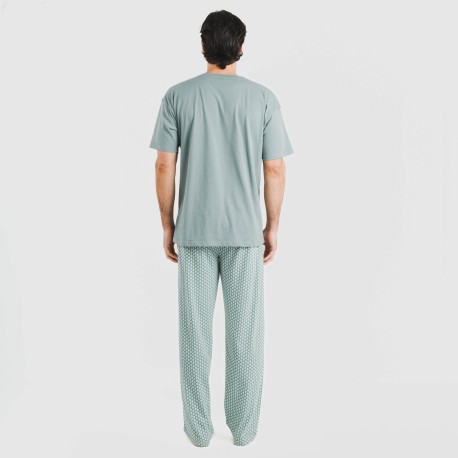 Pijama largo manga corta algodón hombre Sassy verde azulado
