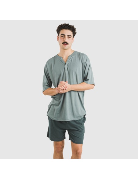 Pijama corto hombre con botones verde azul claro - oscuro